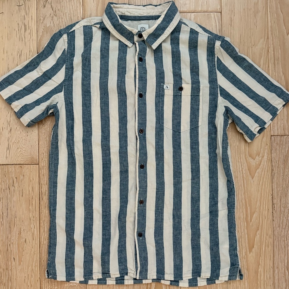 Quicksilver mens short sleeve cabana stripe button down beachy coastal Lagenlook - Picture 7 of 9